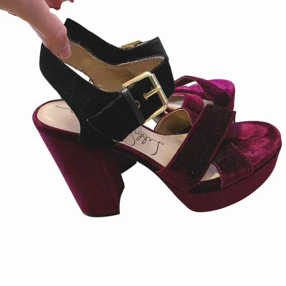 Libby Edelman Whimsigoth Velvet Platform Sandals 7.5M Marsha Burgundy Black